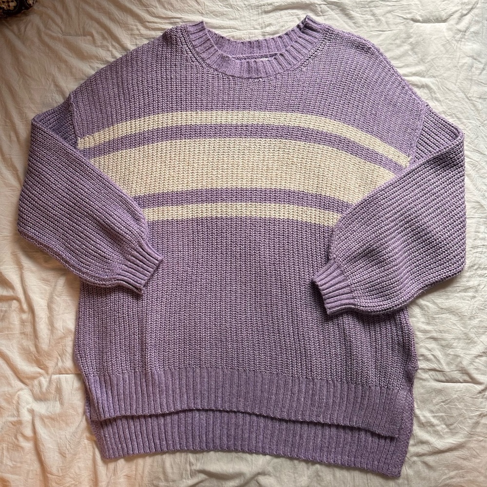 American Eagle Outfitters Purple and Cream Striped Sweater